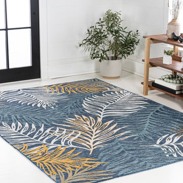 Calypso Coastal Casual Palm Frond Reversible Machine-Washable Indoor/Outdoor Area Rug